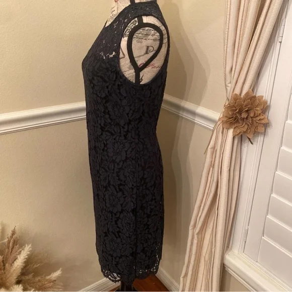 Banana Republic Navy Lace Sheath Dress Size 4 Elegant Cocktail Wedding Guest - Picture 6 of 10